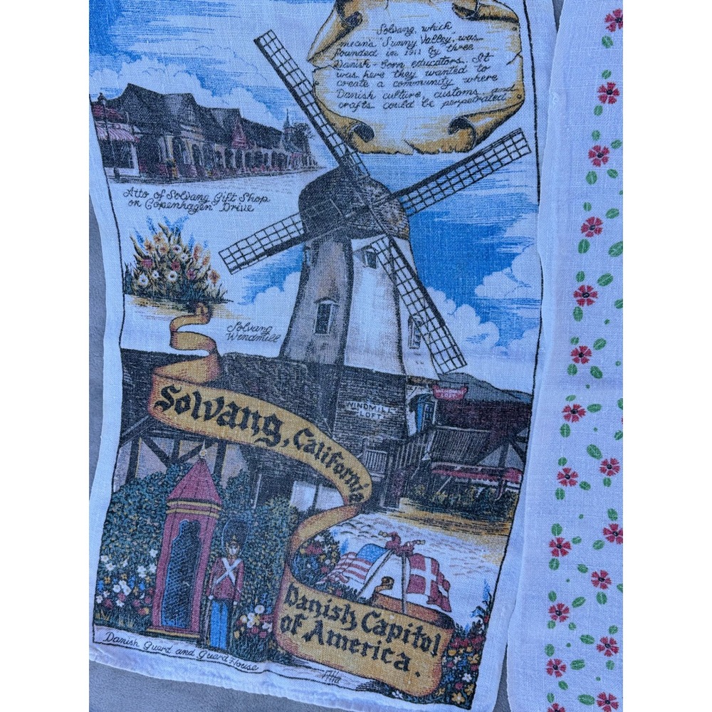 Vintage Tea Towel Lot 1975 Calendar Solvang California Garden Polar Bear Linen - Picture 5 of 7